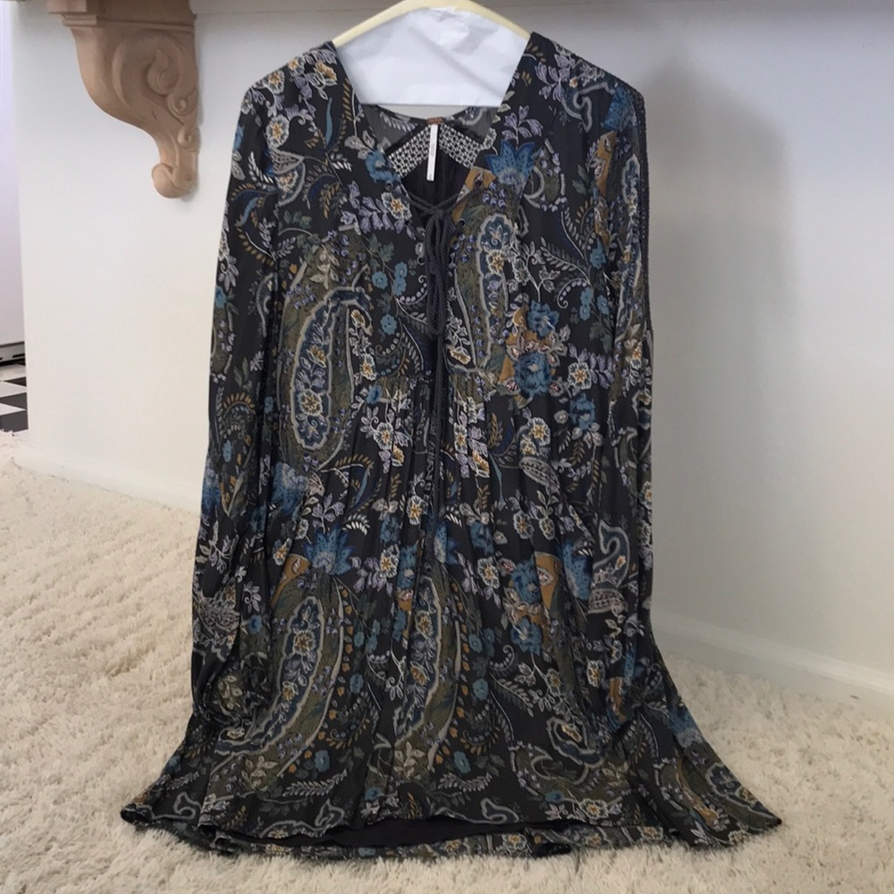 Free People Dark Flowered Top